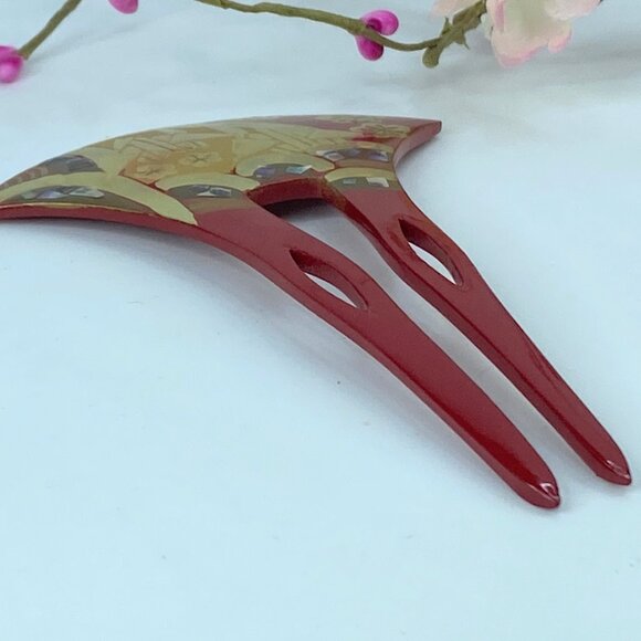 Japan Comb Kushi Kanzashi Keizan Gold Lacquer Split shank Makie wooden GS554 main image 4